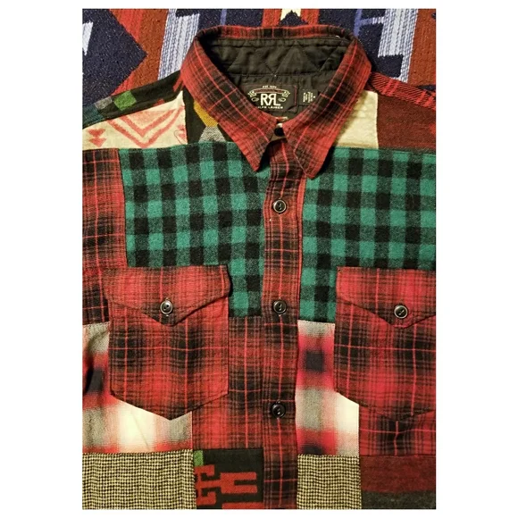 DOUBLE RL RALPH LAUREN RRL 100% WOOL PATCHWORK SHIRT- MEN'S SIZE MEDIUM